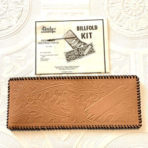 Vtg Tooled Leather Tandy Men's LEATHER Wallet Made from KIT w/Orig Directions